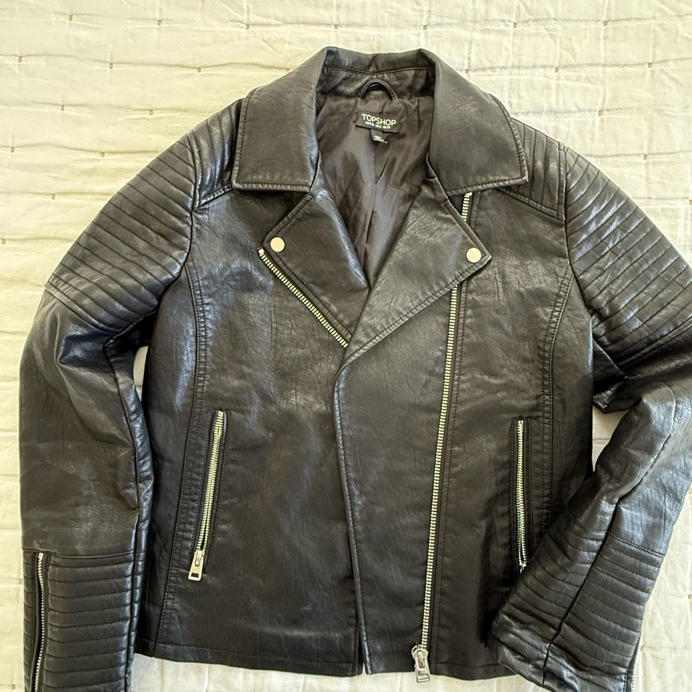 Topshop Black Leather Biker Jacket
